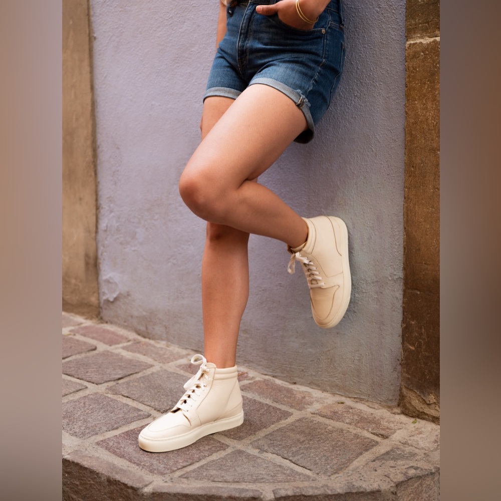 NISOLO REINA BONE LEATHER UPPER HIGH TOP SNEAKERS RUBBER SOLE WOMEN’s 8
